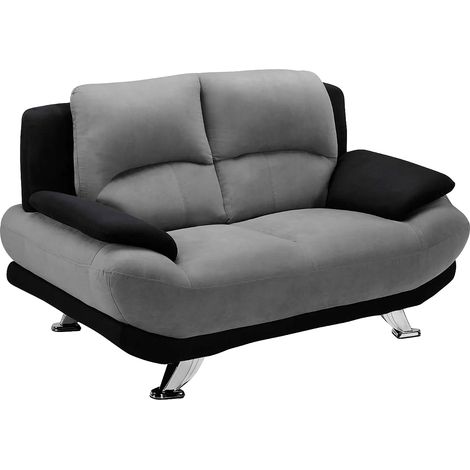 Vente-Unique – Canapé droit 2 places en microfibre bicolore gris et noir – Structure bois, pieds métal – Garnissage mousse polyuréthane – Longueur 150 cm (1/4)