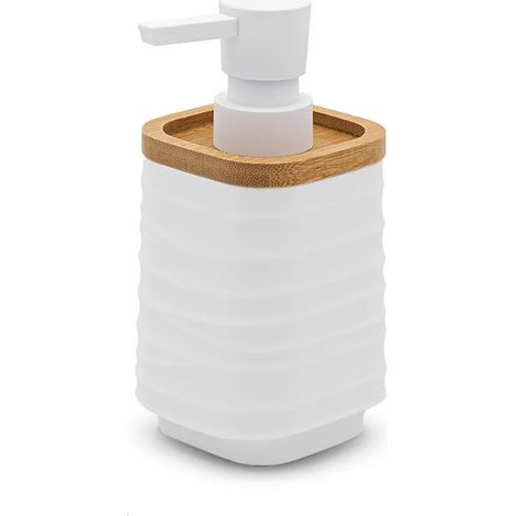 Dispenser sapone da appoggio bianco in abs e bambù Wave (1/5)