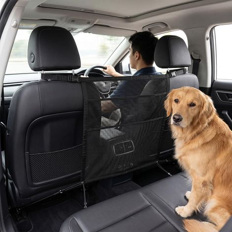 Grille de sécurité pour chien avec poches de rangement, filet de séparation réglable, filet de sécurité pour siège arrière, filet de rangement pour chien, animal de compagnie, barrière de sécurité (1/5)