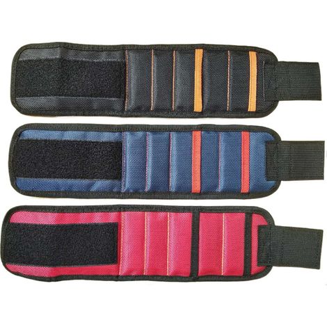 Sollbry 3 pièces Bracelets magnétiques porte-bande pour outils de maintien vis et clous boulons perceuses hommes cadeaux(Rouge, bleu, noir)365mm×90mm (1/5)