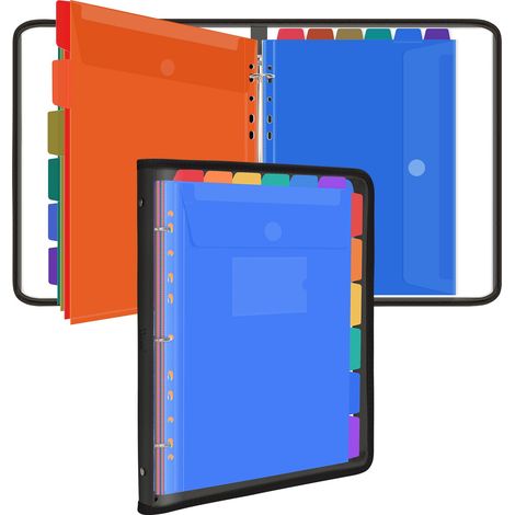 Classeur A4 à anneaux, organiseur de documents 12 poches perforées, sac en vinyle transparent fermeture éclair, porte-documents PVC imperméable pour l'école et la maison (1/5)