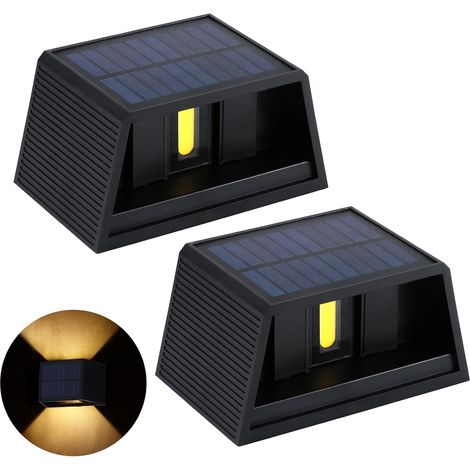 2 luces solares de pared para exteriores, luz solar para valla de jardín, 1200 mAh, 300 lm, impermeables, para jardín o pasillo. (1/5)