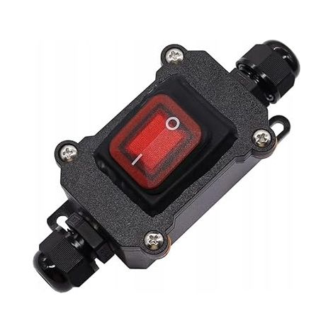 Interruptor basculante impermeable para iluminación exterior, 12V/24V, encendido/apagado, con botón de encendido/apagado y LED rojo. (1/5)