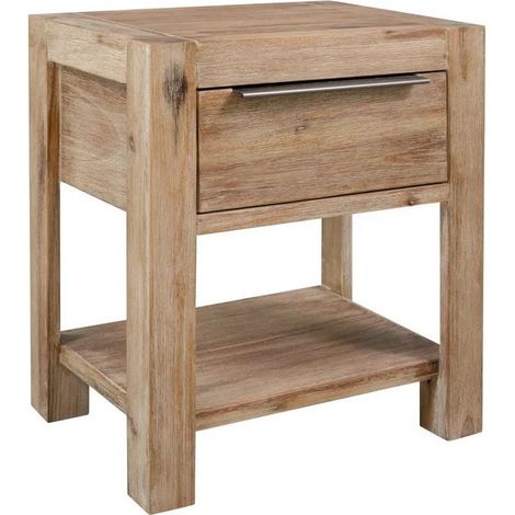 Table de chevet 1 tiroir acacia massif foncé Dedhy (1/4)