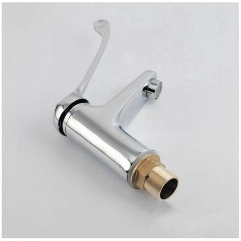 Mitigeur Lavabo avec Poignée Médicale, Robinet de Salle de Bains PMR, Chromé, Argent (1/5)