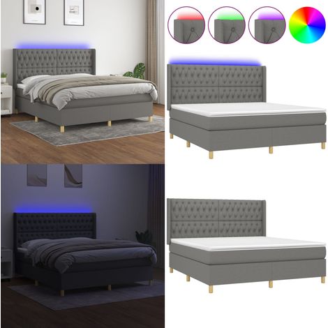 Boxspringbett mit Matratze & LED Dunkelgrau 180x200 cm Stoff - Boxspringbett - Doppelbett - Schlafsystem - Bettenrahmen - Lattenrost - Home & Living