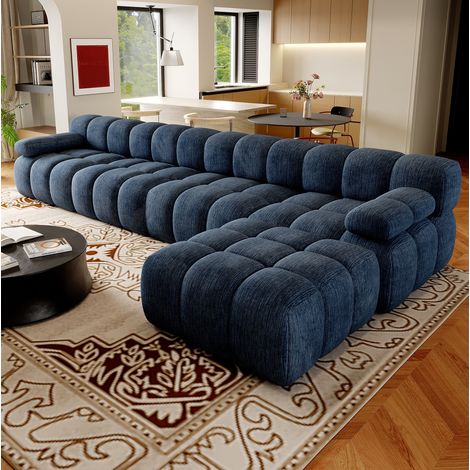 MODFU – Canapé d'angle tissu – Mousse haute résilience et lignes épurées – Sans montage – Bleu (1/5)