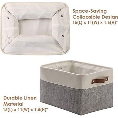 Cestas de almacenamiento plegables fabricadas en tejido catiónico resistente y plegable, con asas, ideales para colocar en estanterías en la habitación del bebé o en el armario (Gris y blanco, Grande (1/3)
