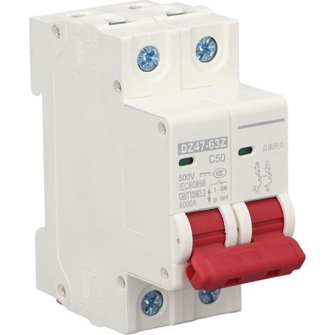 Disjoncteur miniature CC 50 A DZ47 63Z C50 2P pour système photovoltaïque solaire 500 V CC (1/5)