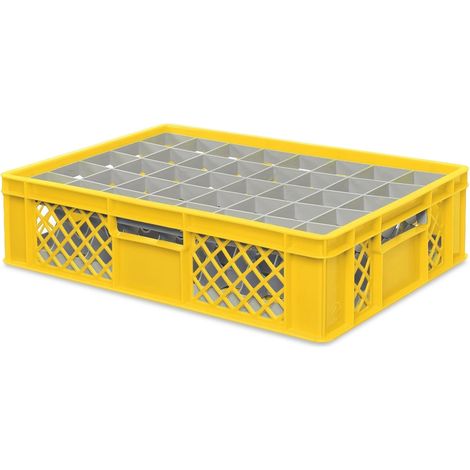 BRB Gläserkiste 600x400 mm für 15, 24, 33 oder 40 Gläser, farbig (Gelb, für 40 Gläser Ø 67 mm, Glashöhe max 122 mm)