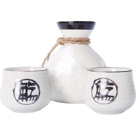Ensemble de service de pot à saké et de tasse à vin en céramique, style japonais, beige, 1 pièce (1/5)