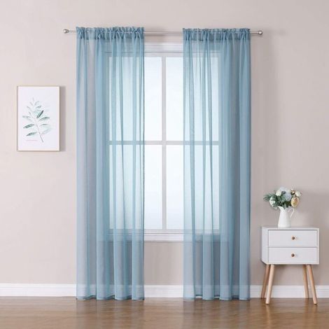 FLITI Transparente Voile-Vorhänge mit weichen Schlaufen, 2 Paneele, für Schlafzimmer und Wohnzimmer, 140 x 175 cm, Stahlblau