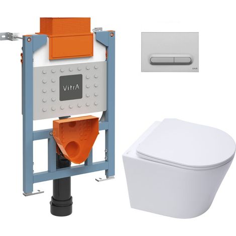 Vitra Bâti support 82cm + WC sans bride SAT + Abattant softclose + Plaque Chrome mat (VUNI82INFINITIO-5) (1/5)
