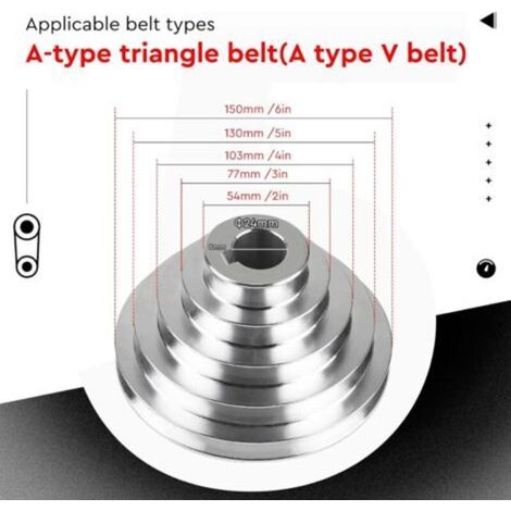 Puleggia a pagoda a 5 livelli, foro da 24 mm, diametro esterno da 54 a 150 mm, puleggia in alluminio per cinghie trapezoidali di tipo A, per motori e nastri trasportatori, larghezza cinghia 12,7 mm (1/4)