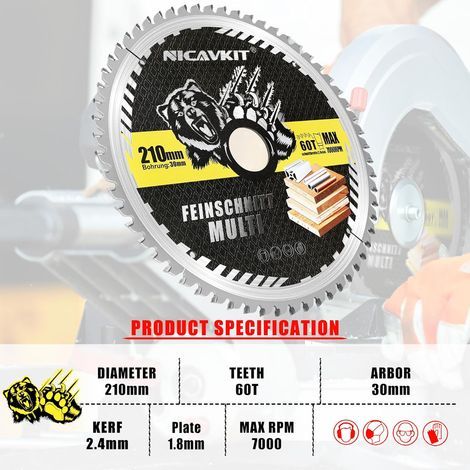 Lame scie circulaire Ø 210 x 30 mm pour bois, métal et aluminium, etc. – Lame de scie multi-matériaux 210 x 30 mm Compatible avec Bosch, Makita & Dewalt (1/4)