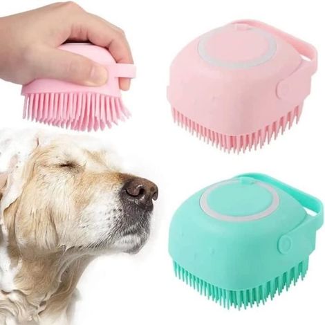 Brosse de massage en silicone, brosse de bain pour animaux, brosse de bain (Rose) (1/4)