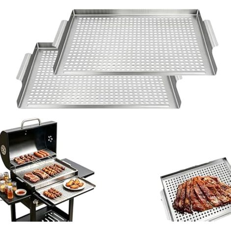 Poêle à griller en acier inoxydable, plateau de barbecue perforé avec drainage de la graisse pour petits aliments, panier de gril de légumes, accessoire de barbecue électrique au charbon de bois pour (1/5)