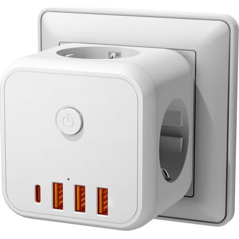 Adaptateur d'alimentation 7 en 1, mufa de conversion prix cub magic, 3 prises (4000 W), 3 USB, 1 embout C, avec commutateur, alb
