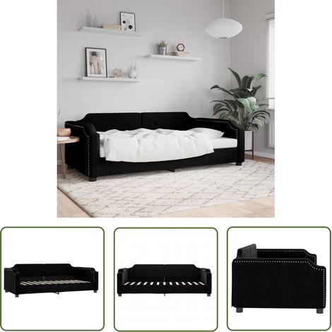 The Living Store Lit de repos sans matelas noir 100x200 cm tissu - Canapé Convertible - Lit Invité - Meuble Multifonction - Literie - Décoration Intérieure (1/5)