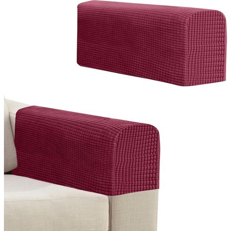 Lot de 2 housses d'accoudoir pour canapé élastiques bordeaux protection adaptée à la plupart des canapés (1/5)