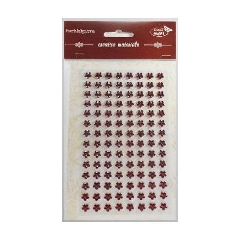 Adesivi con cristalli, fiori bordeaux, 8 mm, 112 pezzi