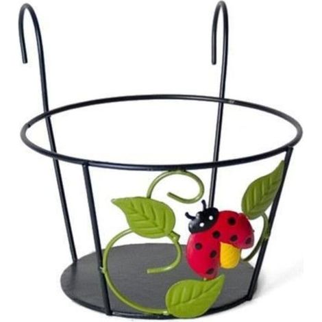 macetero forja negra para colgar en balcon 20 cms diametro con mariquita