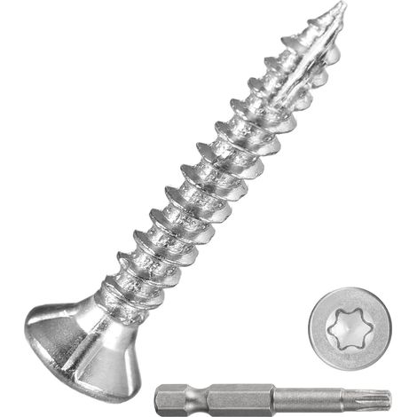 Lot de 500 vis de terrasse 4 x 3/4 – pour les terrasses, clôtures, cadres, fermes, meubles d'extérieur – Vis à bois en acier au carbone avec embout Torx T10 – Argent (1/5)
