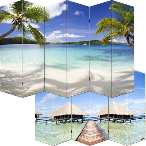 Biombo separador de ambientes de 6 paneles 180x240 cm patrón de playa PAR04007