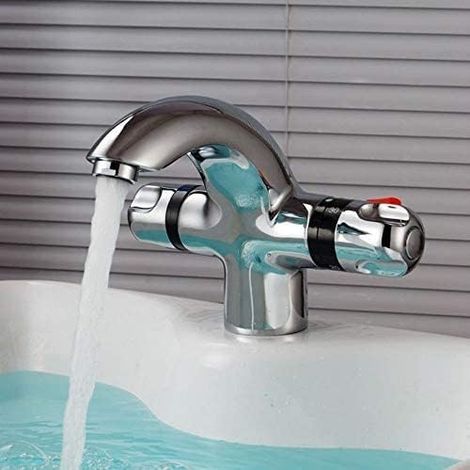 Thermostatische Badezimmer-Waschtischarmatur, Niederdruck-Mischbatterie, Badewannenarmatur, Waschtischarmatur, Silber-Chrom