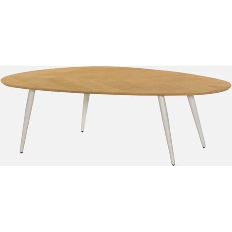 Mesa de centro orgánica efecto madera chapada en mango con base de acero (1/5)