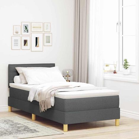 LED Boxspringbett mit Kopfteil Dunkelgrau 90 x 200 cm Stoff