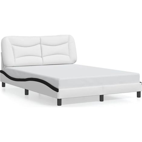 Lit double Lit adulte Cadre de lit sans matelas Hvar blanc et noir 140x190 cm similicuir (1/5)