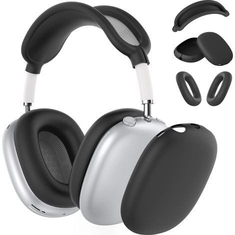 Funda de silicona compatible con Apple AirPods Max, protector de silicona suave para las almohadillas de los AirPods Max, protección antirrayas para la diadema/almohadillas de los AirPods Max (negro) (1/3)
