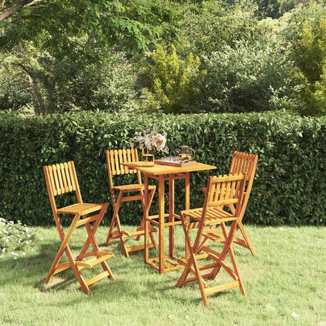 Ensemble Table de bar + 4 Chaises de bar de jardin - Table Haute avec 4 Tabourets Bois d'acacia massif BV832083 - BonneVie (1/5)