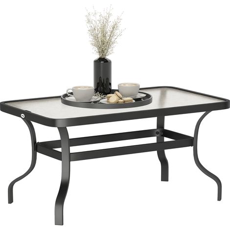 Table basse jardin noire verre trempé motif ondulé 95x55x46 cm appoint terrasse