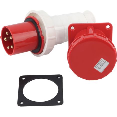 Connecteur industriel étanche IP67 prise 5 broches + socle encastré triphasé 32A coupleur câble aviation (1/5)