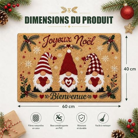 Paillasson Noel pour Entrée de Maison - Décoration de Noël Gnomes Festifs (1/2)
