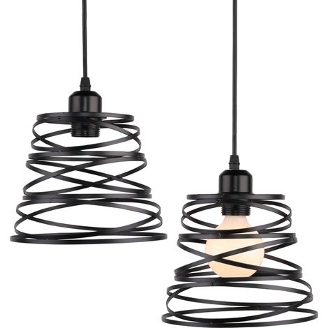 2PCS Suspension Luminaire D'Intérieur De 20CM Lustre Rétro En Métal Pour Salon Cuisine Noir