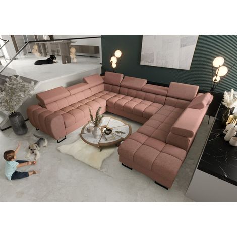 Wohnlandschaft Schlafsofa BASTIEN XL in Stoff Moly Altrosa Ottomane Rechts