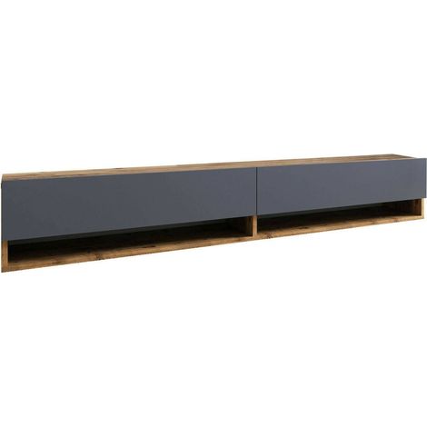 Dmora - Mobile porta TV Compasso, Credenza da soggiorno, Armadio basso per TV, Base parete attrezzata, 180x32h29 cm, Quercia e Antracite (1/5)
