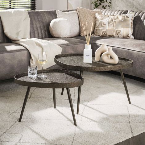 Lot de 2 tables basses organiques 60 et 80 cm métal 3D bronze - KENDY (1/5)