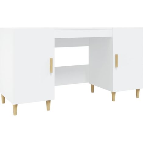 Bureau table poste de travail meuble d'ordinateur informatique étude 140 x 50 x 75 cm bois d'ingénierie blanc (1/5)