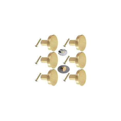 Pomello per mobili color oro, maniglie rotonde in ottone massiccio, 25 mm, per ante di armadi e cassetti di comò, viti incluse (6 pezzi). - Crezuo