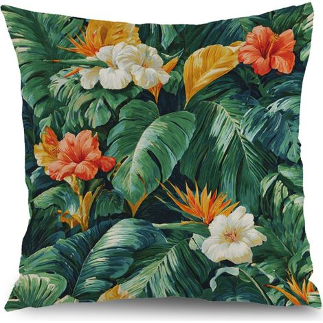 Housse de coussin patio floral, décoration salon jardin extérieur,50×50cm (1/5)