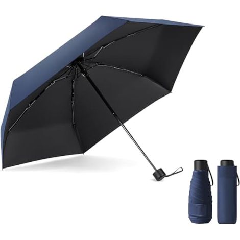 Parapluie mini voyage pour sac, 6 baleines, tissu enduit anti-UV UPF 50 (99,9 %), pliable compact, léger et petit.