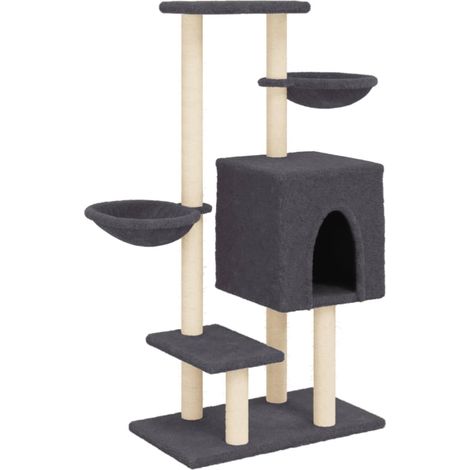 Torre para muebles de árbol para gatos, juguete para trepar, rascador, plataforma para trepar con postes rascadores de sisal oscuro, 117 cm, gris 020022647 (1/5)