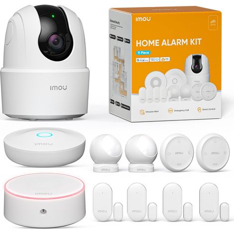 Kit d'Alarme Maison 11 Pièces, Système de Sécurité Complet Sirène/Projecteur 100 DB, 1 Caméra Intérieure WiFi, 2 Télécommandes, 4 Capteurs Porte/Fenêtre, 2 Détecteurs de Mouvement (1/5)