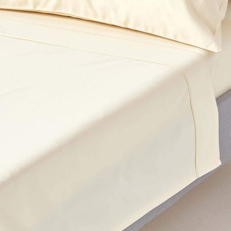 HOMESCAPES Drap plat uni 100% coton égyptien 1000 fils coloris crème 180 x 290 cm (1/5)