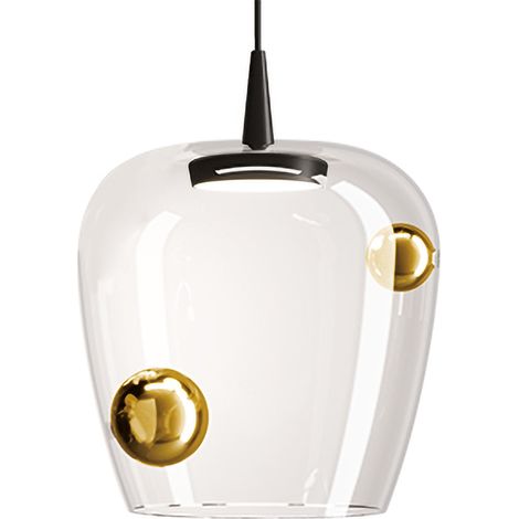 Zafferano Lampada a sospensione Bilia LED 8W 3000K 678lm Vetro borosilicato soffiato a bocca, finitura Nero e Bronzo, diametro 27cm, h 333cm (1/2)