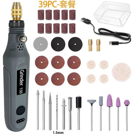 Mini kit d'outils 3,7 V Mini meuleuse avec 3 vitesses variables et 39 accessoires ( )